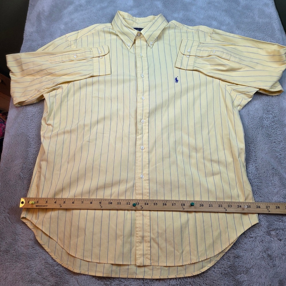 Ralph Lauren Button Down Shirt Mens 17.5 34/35 Yellow Blue Pinstripe Classic Fit - Picture 8 of 8